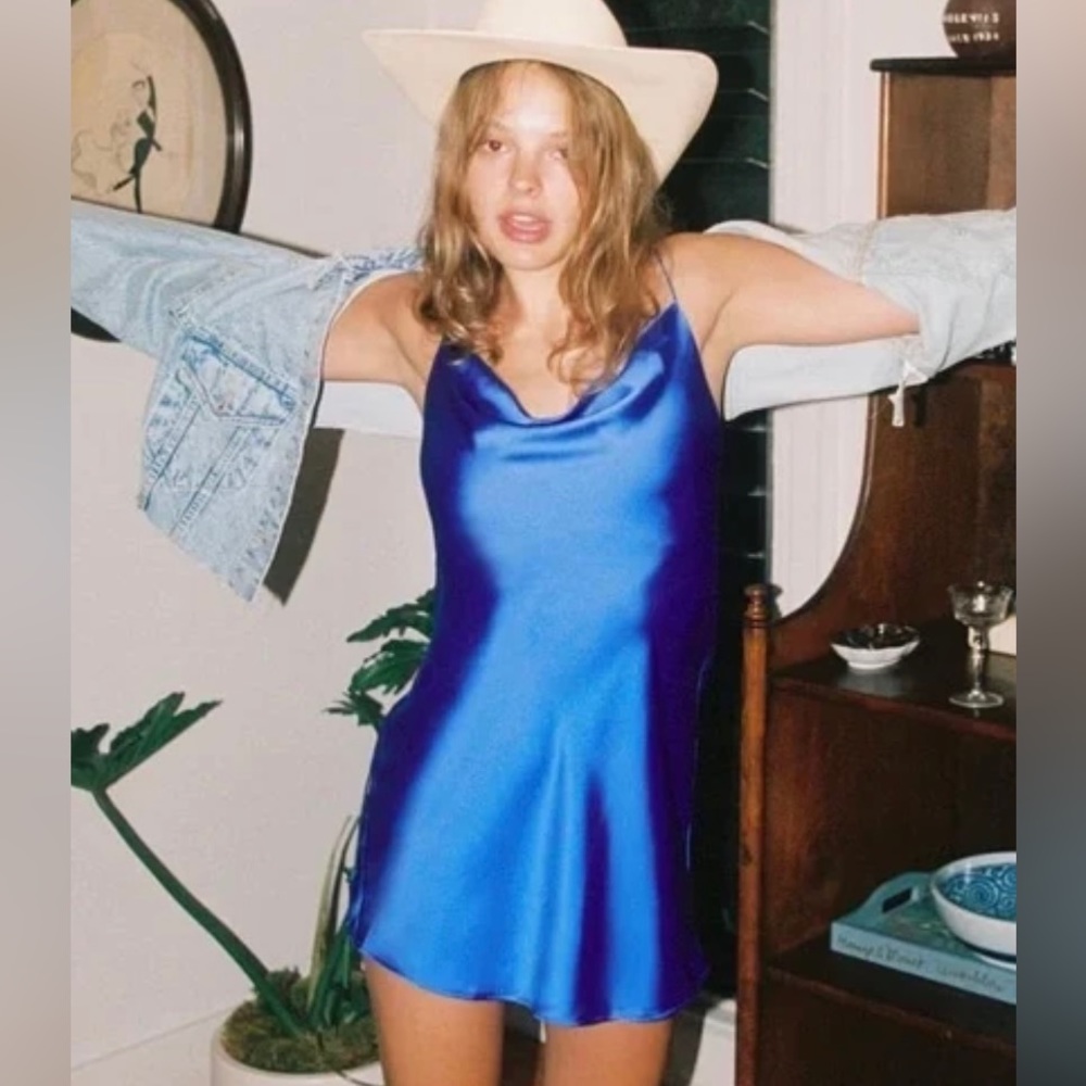 Zara Blue Silk Slip Dress